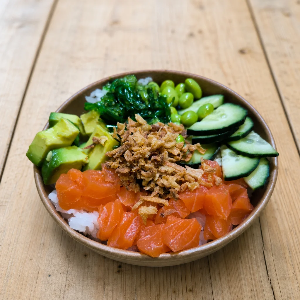 Poke bowla izokinarekin, ahuakatearekin eta edamamearekin etxera Gasteizen