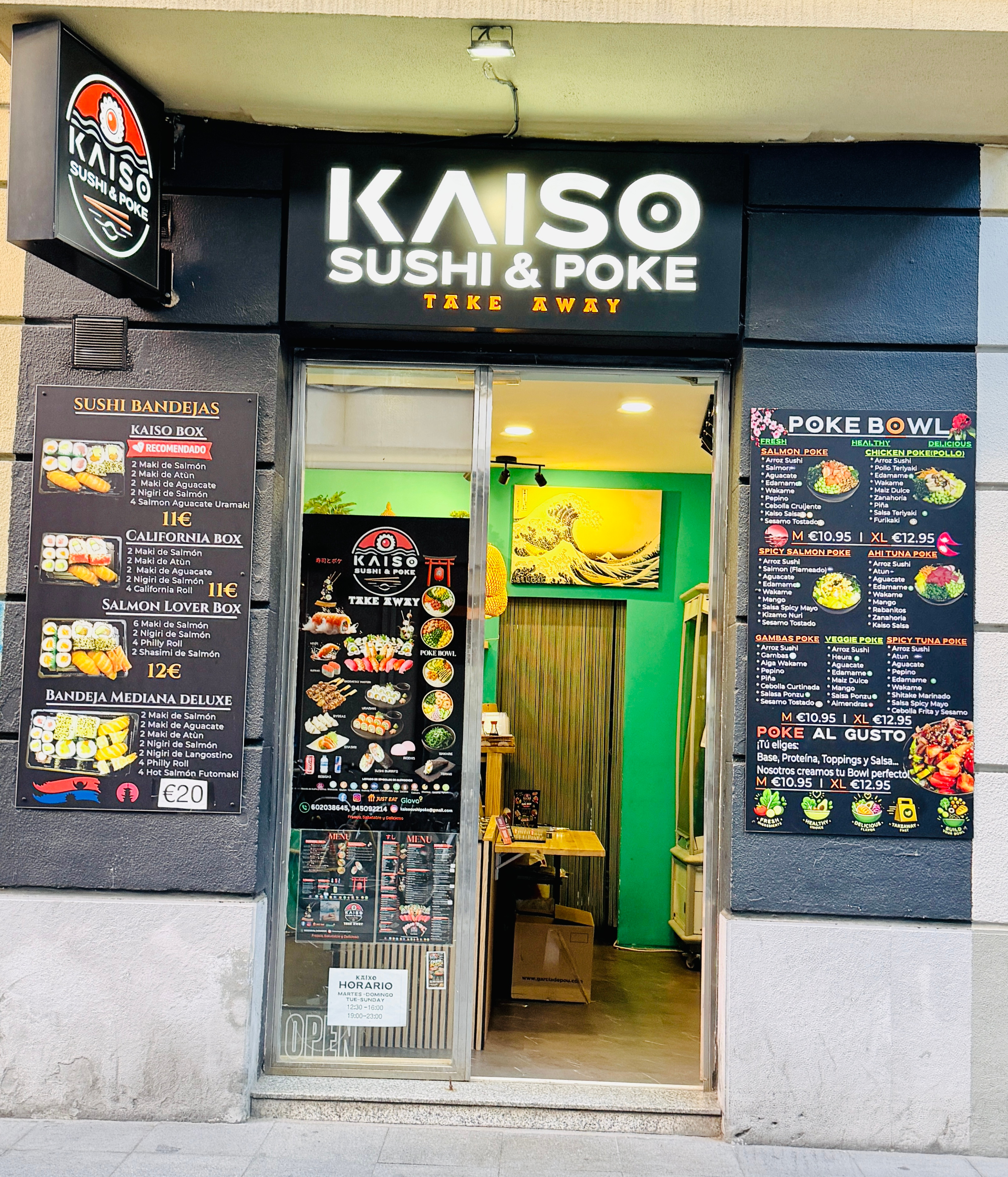 Kaiso Sushi & Poke dendaren fatxada, sushia eta pokea eramateko Gasteizen